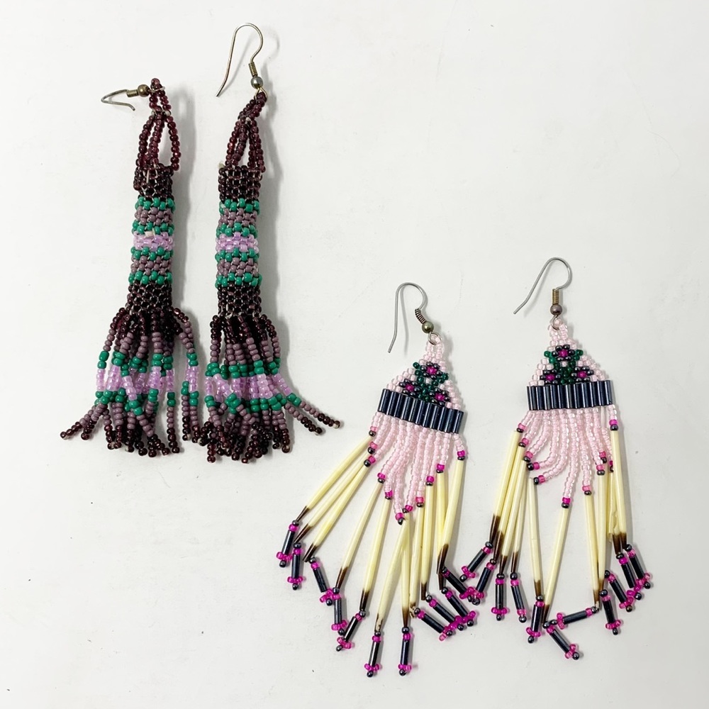 Vintage | Lot of 2 Pairs Boho Beaded Dangle Earrings